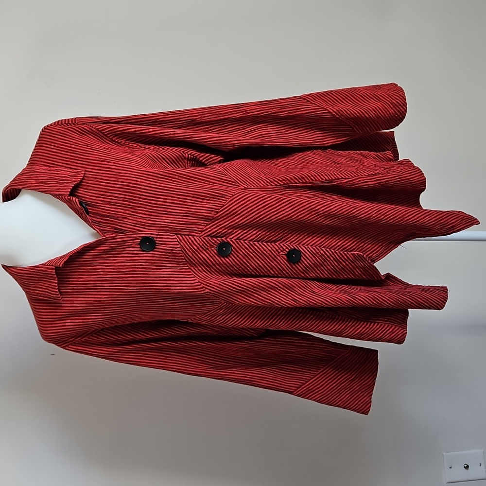 Mill Valley Size LG Hobo Shirt Asymm Red Striped Lagenlook Linen Blend